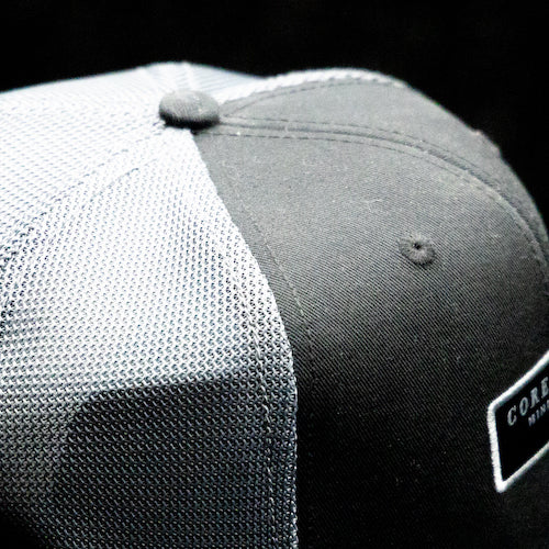 Load image into Gallery viewer, Designer Patch Black & Gray Mesh Trucker Hat