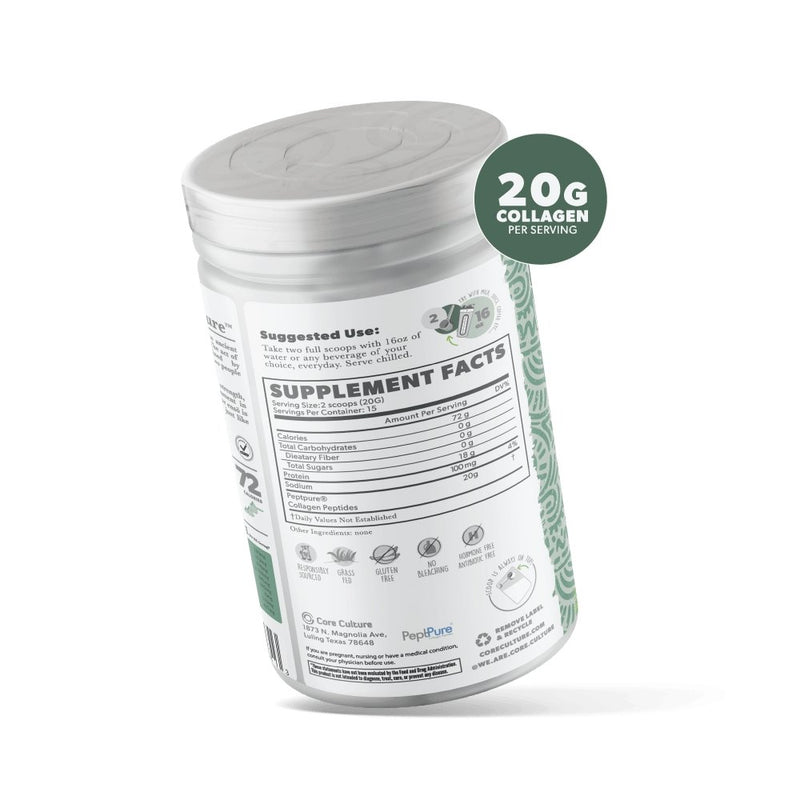Load image into Gallery viewer, 100% Grass Fed Collagen Peptides - Skin, Hair, Nails - 15 Serving - Unflavored - Core Culture Enterprises LLC