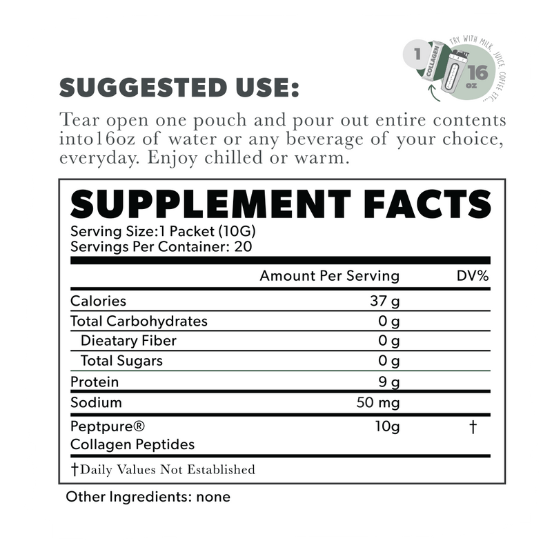 Load image into Gallery viewer, 100% Grass Fed Collagen Peptides Stick Packs - Skin, Hair, Nails - 20ct - 10G Serving - Unflavored - Core Culture Enterprises LLC