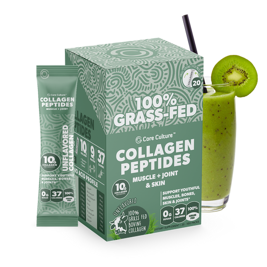 100% Grass Fed Collagen Peptides Stick Packs - Skin, Hair, Nails - 20ct - 10G Serving - Unflavored - Core Culture Enterprises LLC