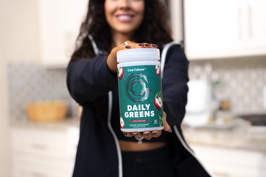 Naturally sweetened and flavored greens powder with adaptogens for gut health. 