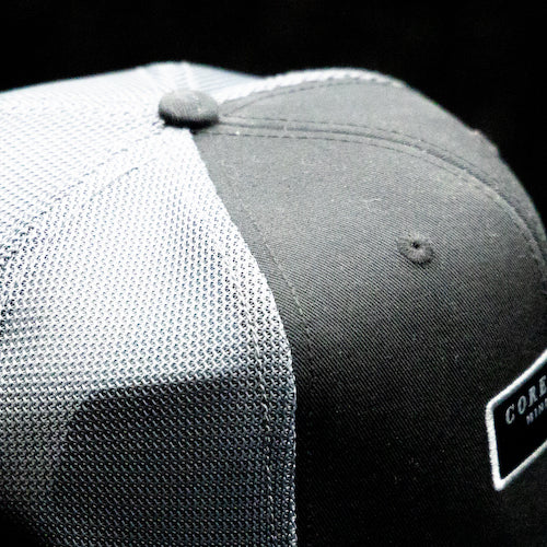 Load image into Gallery viewer, Designer Patch Black &amp; Gray Mesh Trucker Hat
