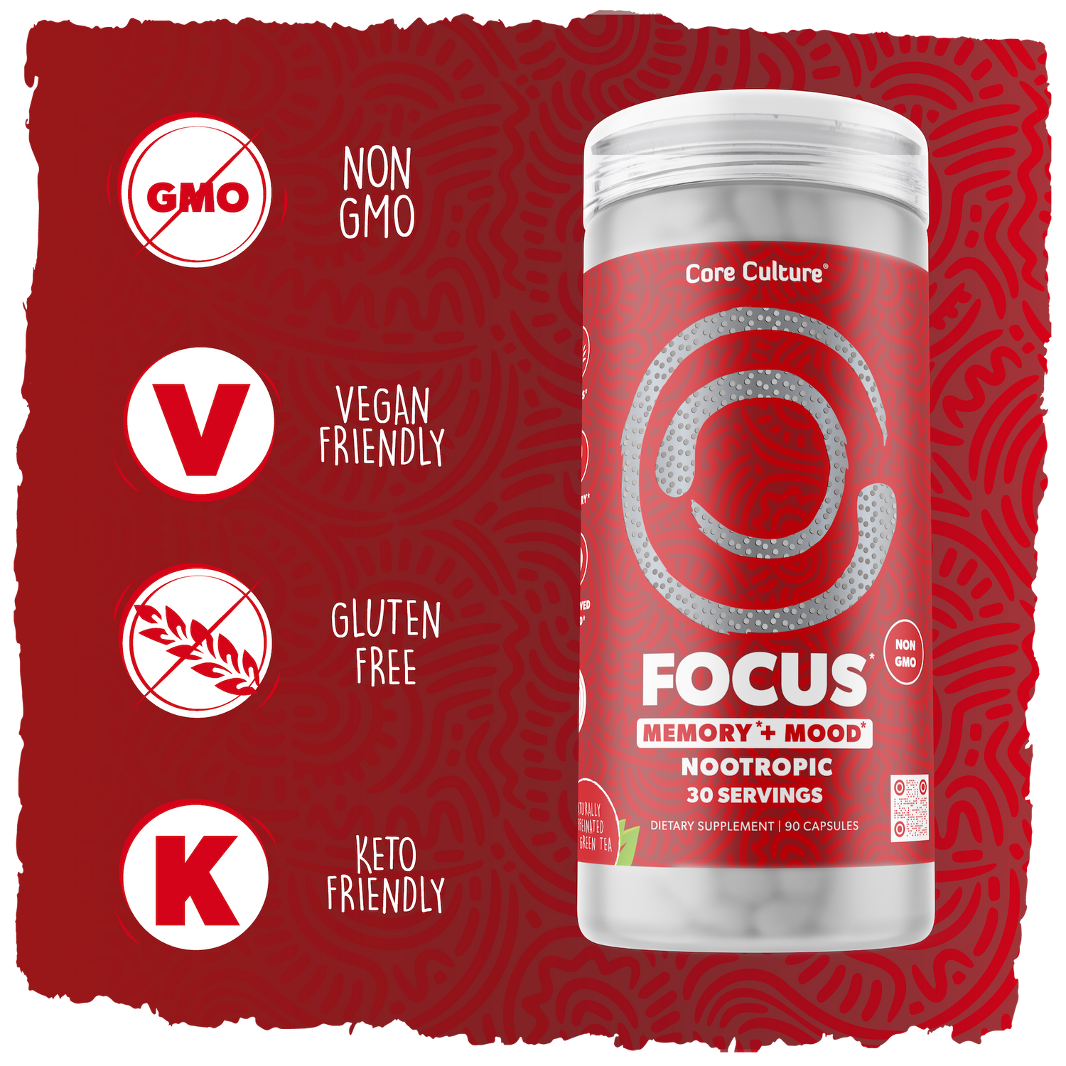 Focus Roots Supplement Focus Nootropic | Memory, Mood & Focus Supplement | Core Culture